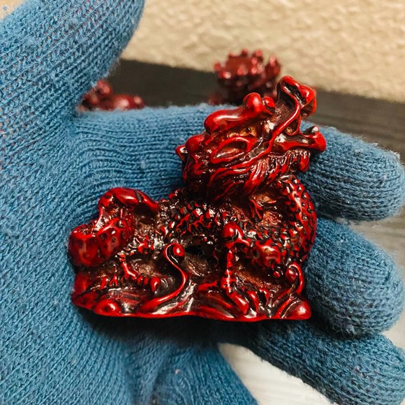 Vintage Chinese Dragon Resin Figurine Statue Cinnabar Red Feng-Shui 3” C - Picture 4 of 8